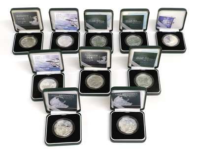 Lot 2 - 10x UK Silver Proof Britannias, all 1oz fine...