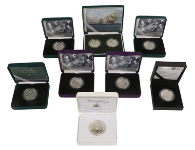 Lot 39 - 9x Silver Proof Piedfort Commemorative Crowns,...