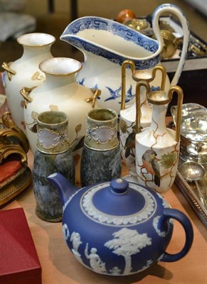 Lot 536 - Wedgwood teapot, Doulton vase and Wedgwood jug, two pairs on Continental vases etc