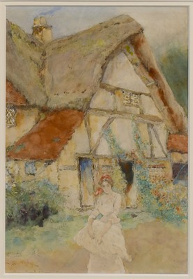 Lot 1045 - David Woodlock (1842-1929) Thatched cottage...