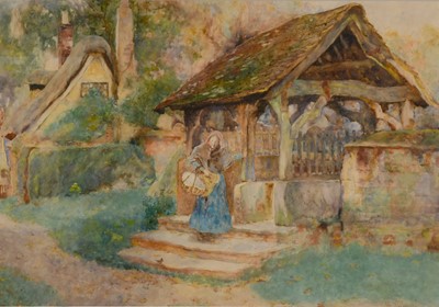 Lot 1043 - David Woodlock (1842-1929) "The Old Lych Gate,...