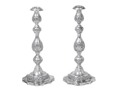 Lot 2112 - A Pair of George V Silver Sabbath Candlesticks