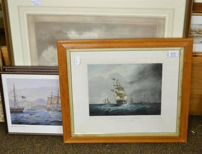 Lot 610 - Three Steven Dews prints and two maritime engravings (5)