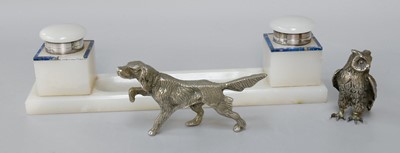 Lot 190 - A Silver Mounted Alabaster Ink Stand, together...