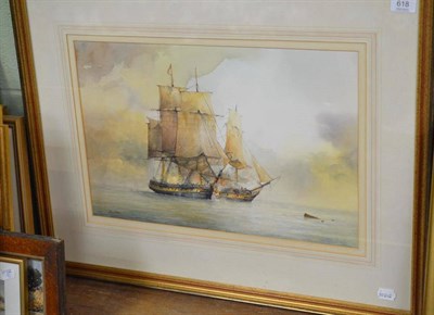 Lot 618 - D C Bell, maritime watercolour of two vessels at war, framed and glazed