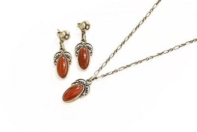 Lot 110 - A Silver Cornelian Pendant on Chain and Drop...