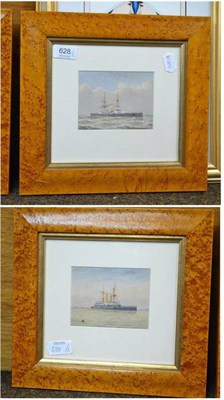 Lot 628 - Pair of watercolours by T Robinson, HMS Hood and HMS Centurion