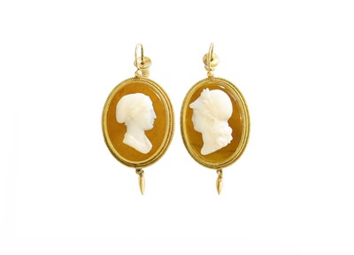 Lot 118 - A Pair of Cameo Drop Earrings, the oval...