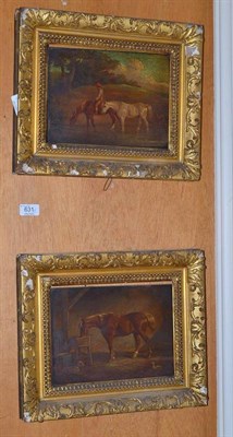 Lot 631 - English School (19th century), horse in a stable interior, boy and two horses in a landscape,...