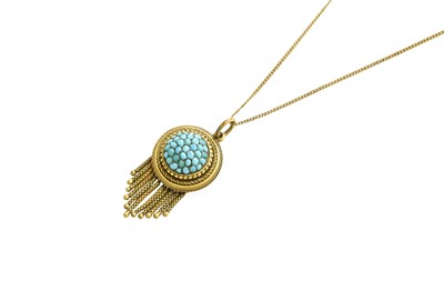 Lot 82 - A Turquoise Pendant on Chain, the central dome...