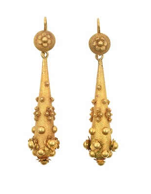 Lot 2366 - A Pair of Victorian Drop Earrings the yellow...