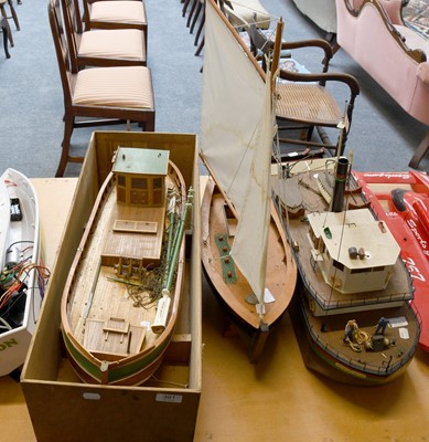 Lot 391 - Radio Controlled Boats: i) Wooden river barge,...