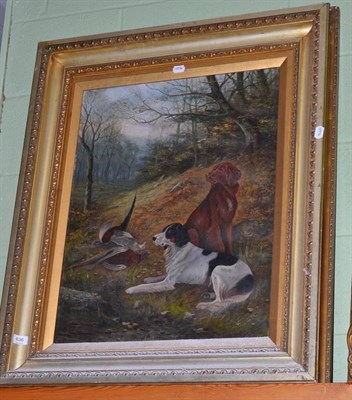 Lot 636 - D Taylor, in the manner of John Gifford, oil on canvas of gun dogs with two pheasants