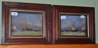 Lot 638 - A.Robins - shipping off the coast, pair of oils on board