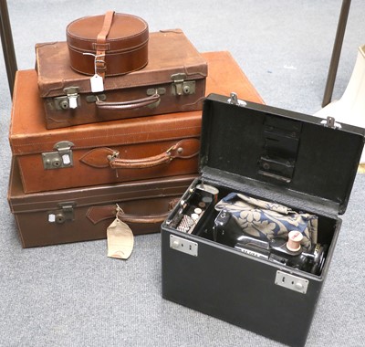 Lot 279 - Leather Suitcases, a collar box, stud box and...