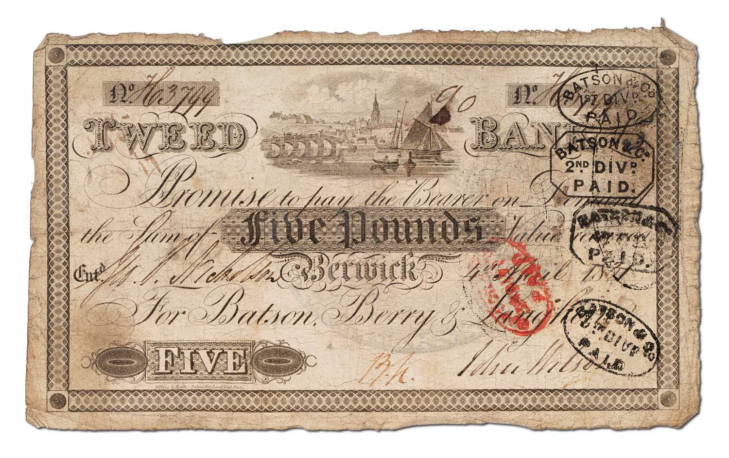 Lot 291 - Tweed Bank, Berwick Upon Tweed, Five Pounds,