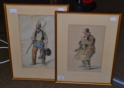 Lot 643 - Two framed watercolours, two tradespeople, watercolours, indistinctly signed Bob Clarke and...