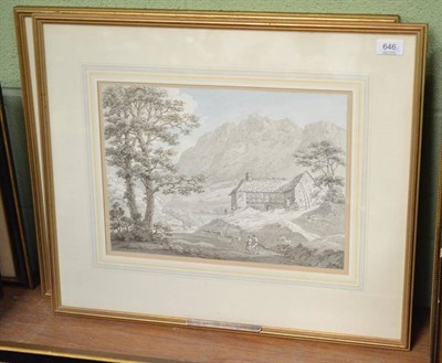 Lot 646 - Thomas Sunderland (1744-1828); 'Farm House on Rydal Water' and 'Another View in Borrowdale',...