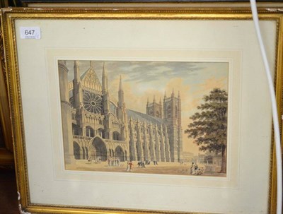 Lot 647 - A small collection of unframed and framed prints and etchings with small oil on board of an...