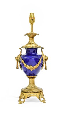 Lot 126 - A Gilt Mounted Sèvres-Style Blue Glazed Lamp...