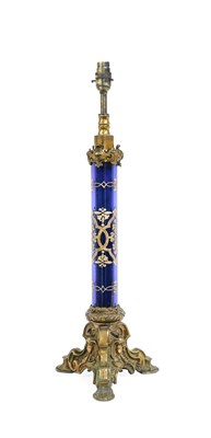 Lot 162 - A Victorian Gilt Metal Mounted Blue Glass Lamp...