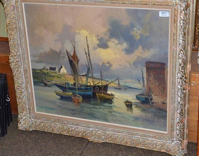 Lot 651 - L Fournet, French port scene ";Concarneau Brittany"; oil on canvas