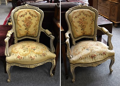 Lot 1363 - A Pair of 19th Century French Painted Fauteuils