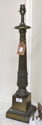 Lot 177 - A Large Patinated Metal Column Lamp, 63cm high...