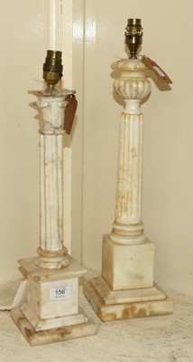 Lot 156 - Two Alabaster Column Form Table Lamps, tallest...