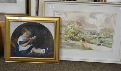 Lot 655 - Angus Rand watercolour of Wharfedale and an over painted print (2)