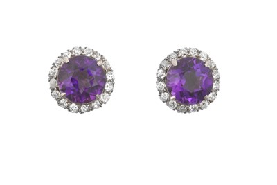 Lot 2398 - A Pair of Amethyst and Diamond Cluster...