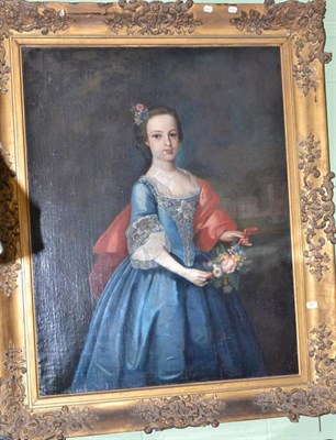 Lot 657 - Follower of A Ramsay; 18th century, 3/4 length portrait of Mary Teeleuony, oil on canvas, in a gilt