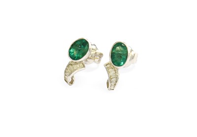 Lot 72 - A Pair of Emerald and Diamond Earrings,...