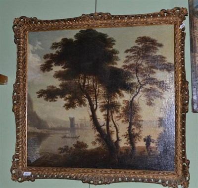 Lot 661 - Early 19th century Continental School, estuary scene with trees and figure in foreground, re-lined