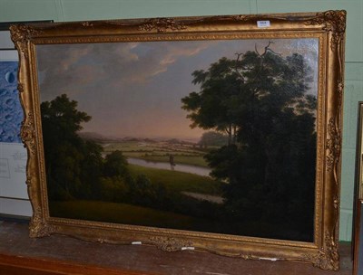 Lot 664 - Valley landscape of the river Tar, ships and trees, oil on canvas, signed and dated...