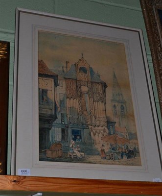 Lot 666 - A watercolour of a Continental street scene, signed E.C Marnie; a print; and another watercolour