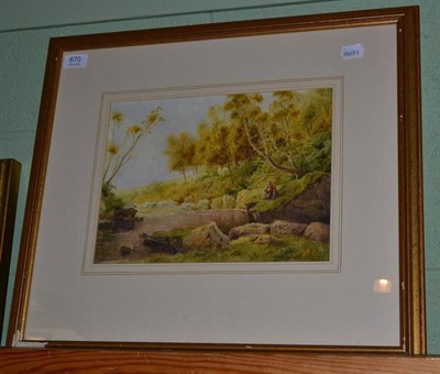 Lot 670 - Watercolour by E B Cosgrove, ";Tying the Fly"