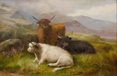 Lot 1106 - * Morris (20th century) Highland cattle in a...