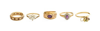 Lot 137 - Five 9 Carat Gold Dress Rings, including an...