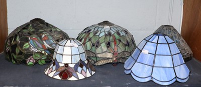 Lot 178 - Two Tiffany Style Leaded Coloured Glass Shades,...