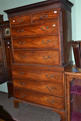 Lot 684 - A George III mahogany chest on chest with brushing slide and blind fret carved frieze, 112cm...