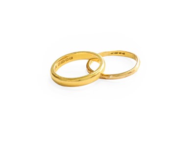 Lot 123 - Two 22 Carat Gold Band Rings, finger size P...