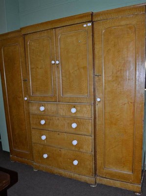 Lot 696 - Victorian scumbled pine triple wardrobe