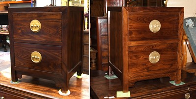 Lot 1252 - A Pair of Modern Chinese Elm Bedside Chests,...