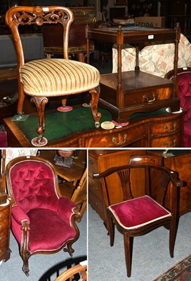 Lot 1295 - A Mahogany Lamp Table, corner chair, button...