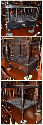 Lot 714 - An Aesthetic ebonised Canterbury, two tier stand and a matching stand with single drawer