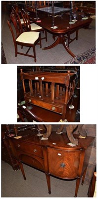 Lot 715 - A reproduction mahogany dining suite comprising: twin pillar dining table; a set of six (4+2)...