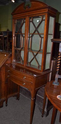 Lot 722 - Edwardian inlaid mahogany display cabinet on two drawer stand