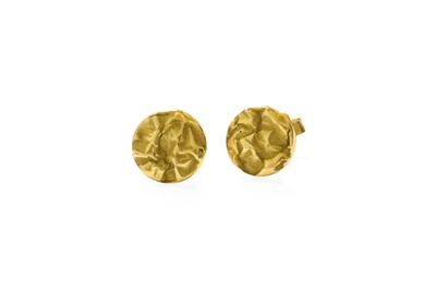 Lot 214 - A Pair of Earrings, of textured disk design,...