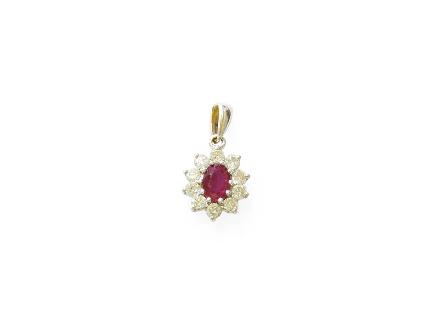 Lot 84 - An 18 Carat White Gold Red Stone and Diamond...